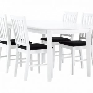 Bergström Pöytä 160 Valkoinen + 4 Tuolia Valkoinen/Tummanharmaa