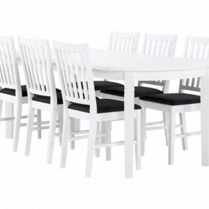 Bergström Pöytä 160 Valkoinen + 6 Tuolia Valkoinen/Tummanharmaa