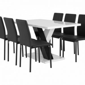 Essunga Pöytä 140 Valkoinen + 6 Veman Tuoli Musta