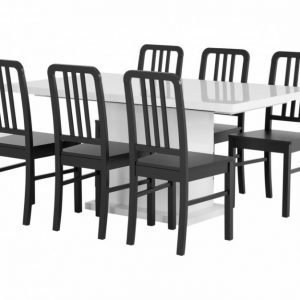 Kulmbach Pöytä 160 Valkoinen + 6 EVElina Tuolia Musta