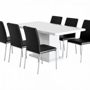 Kulmbach Pöytä 160 Valkoinen + 6 Nybro Tuolia Musta