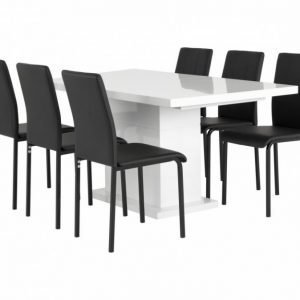 Kulmbach Pöytä 160 Valkoinen + 6 Veman Tuolia Useita värejä