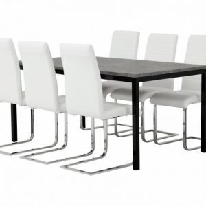 Mita Pöytä 160 Betoni/Musta + 6 EmÅn Tuoli Valkoinen