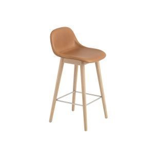 Muuto Fiber Wood Baarijakkara Selkänoja Konjakki Nahka / Tammi