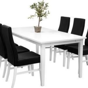 Ruokailuryhmä Thomas ruokapöytä ja 6:lla Ida tuolilla valkoinen/musta
