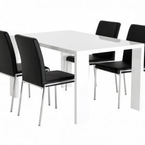 Rönne Pöytä 140 Valkoinen + 4 Nybro Tuolia Musta