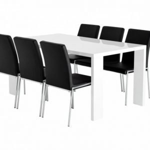 Rönne Pöytä 160 Valkoinen + 6 Nybro Tuolia Musta