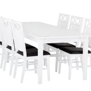 Sjövik Pöytä 180 + 6 Tuolia Valkoinen/Musta
