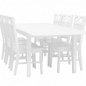 Sjövik Pöytä 180 + 6 tuolia Valkoinen