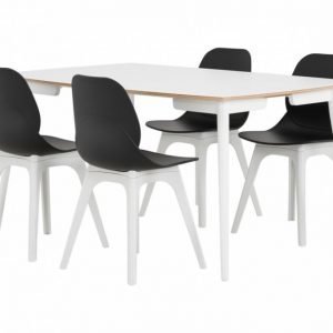 Sofia Pöytä 150 Valkoinen/Valkoinen + 4 Oculus Tuoli Musta/Valkoinen