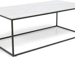 Sohvapöytä Olga 120x60x45 cm valkoinen marmori/teräs mustilla jaloilla