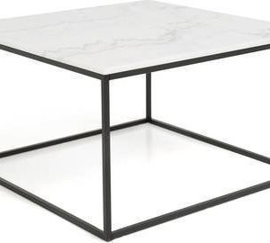 Sohvapöytä Olga 75x75x45 cm valkoinen marmori/teräs mustilla jaloilla