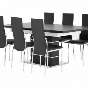 Sunne Pöytä 140 Musta/Valkoinen + 6 Lagan Tuoli Musta